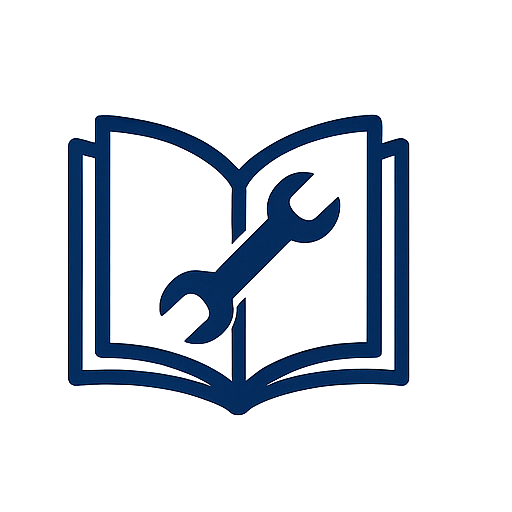 Blue-Scholar logo: book and wrench